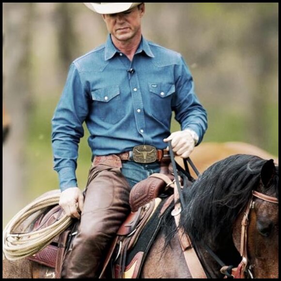 Western Cowboy Leather Belt with Bull Buckle for Jeans